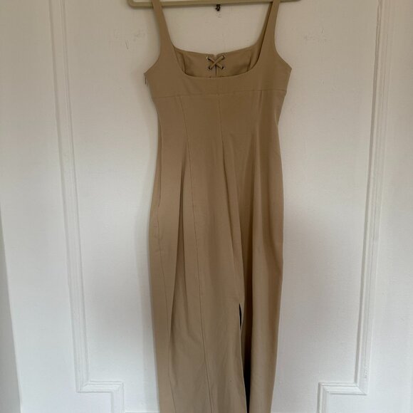 Zara Midi Dress with lace-up drawstring - S - Sand - Picture 7 of 11